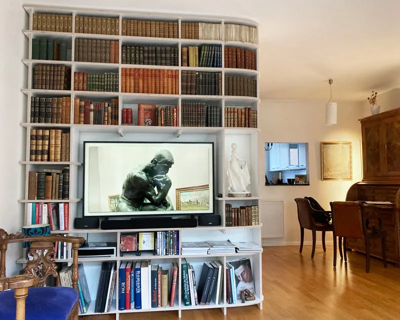 Bücherregal mit TV Ausschnitt