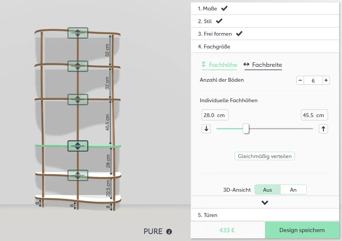 Individual compartment sizes in the PURE configurator