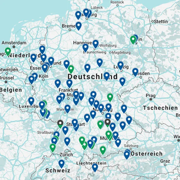 Landkarte mit Schreiner-Standorten