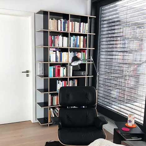 Corner bookshelf in office