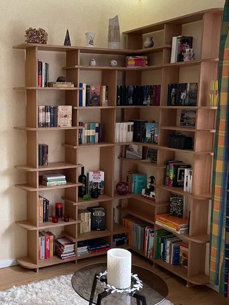 Real wood corner shelf with individual shelves