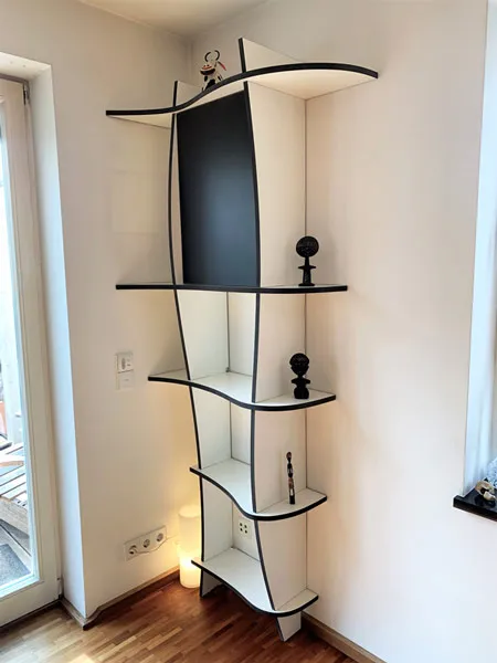 Curved corner shelf in black & white