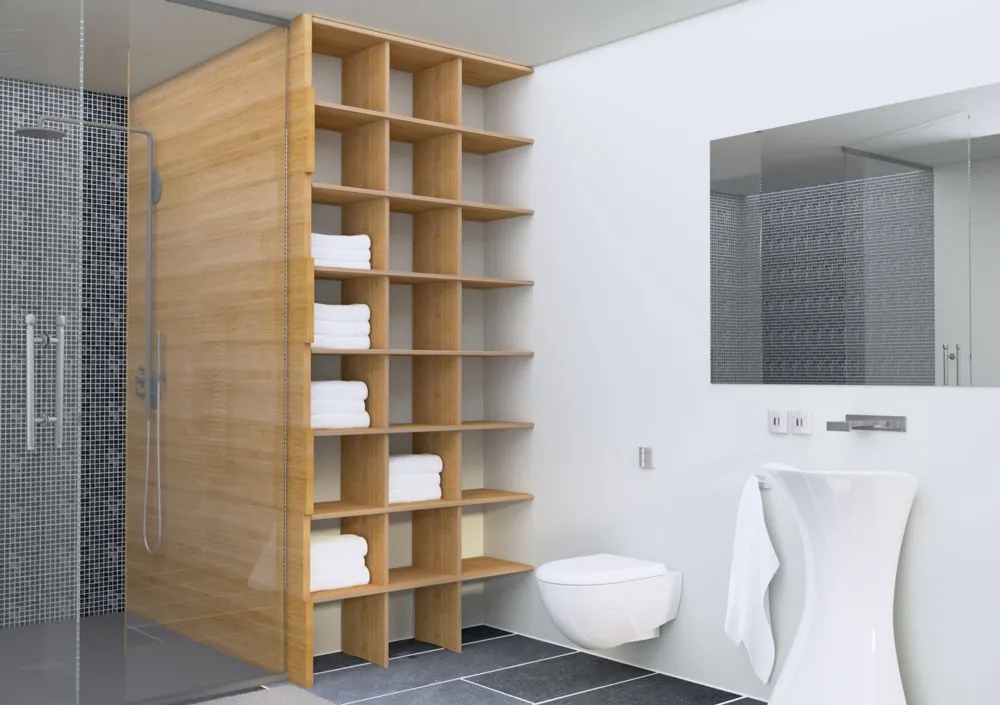 Room divider as a storage option in your bathroom