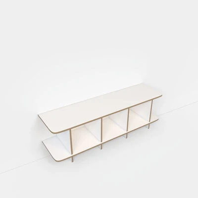 Benches in empty white studio