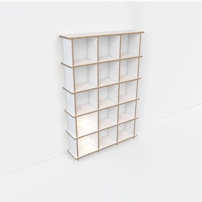 Bookshelf in empty white studio