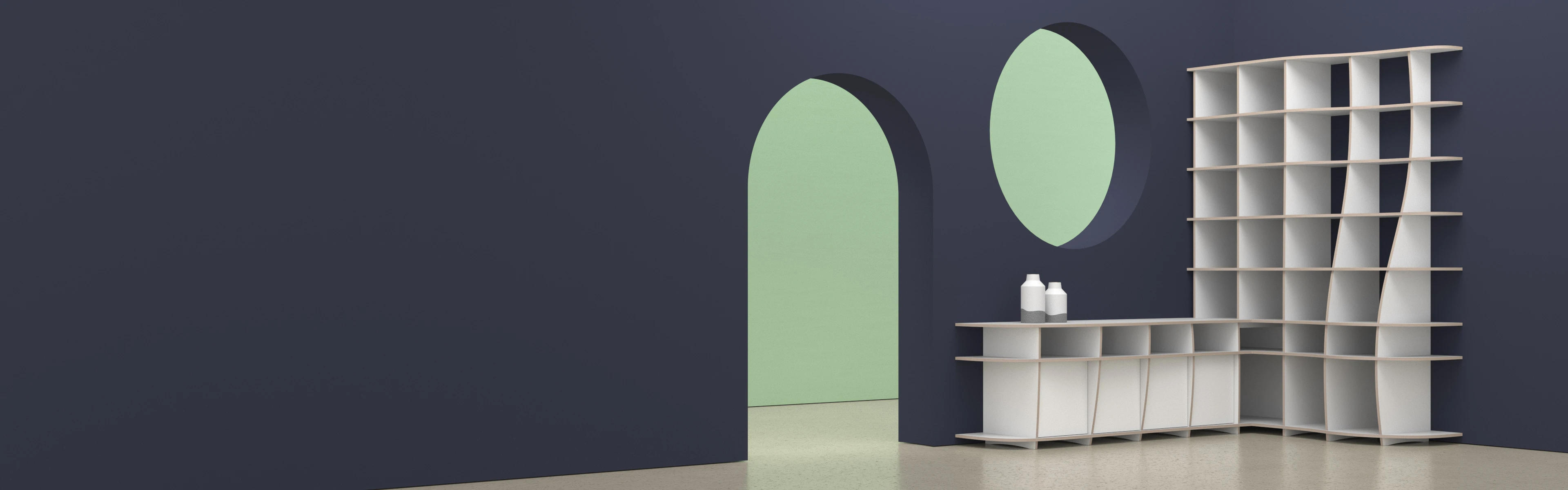 Corner shelf in modern surroundings