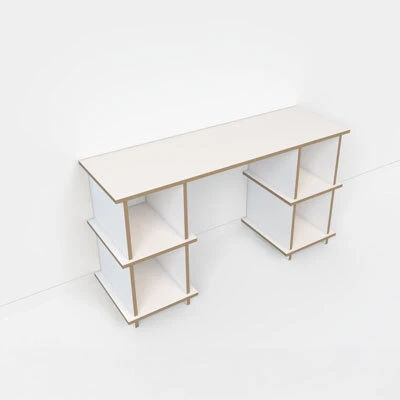 Desk in empty white studio