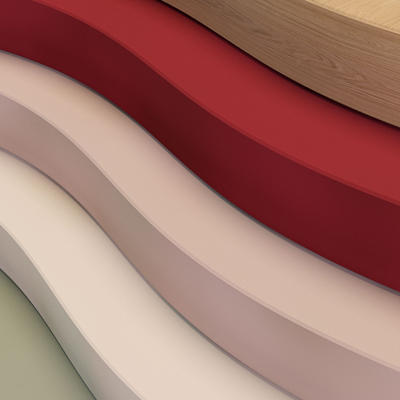 Curved material samples stacked in different colors