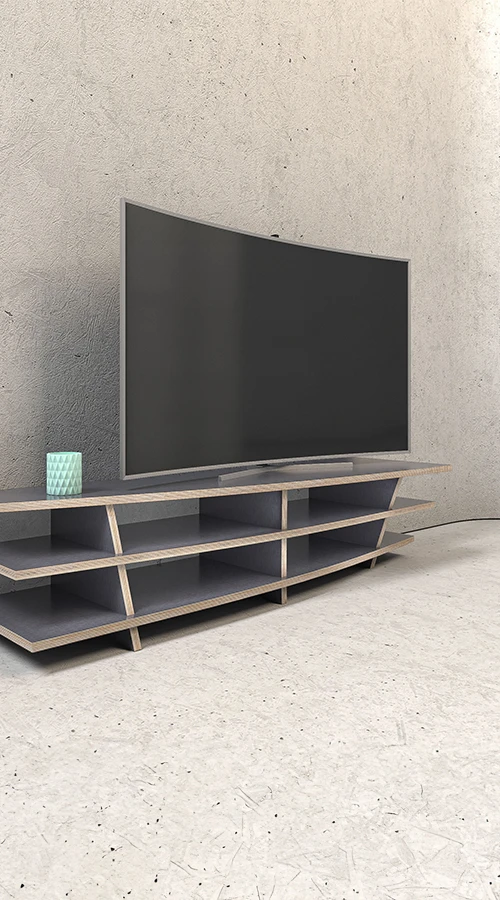 Un meuble TV bas dans un environnement moderne