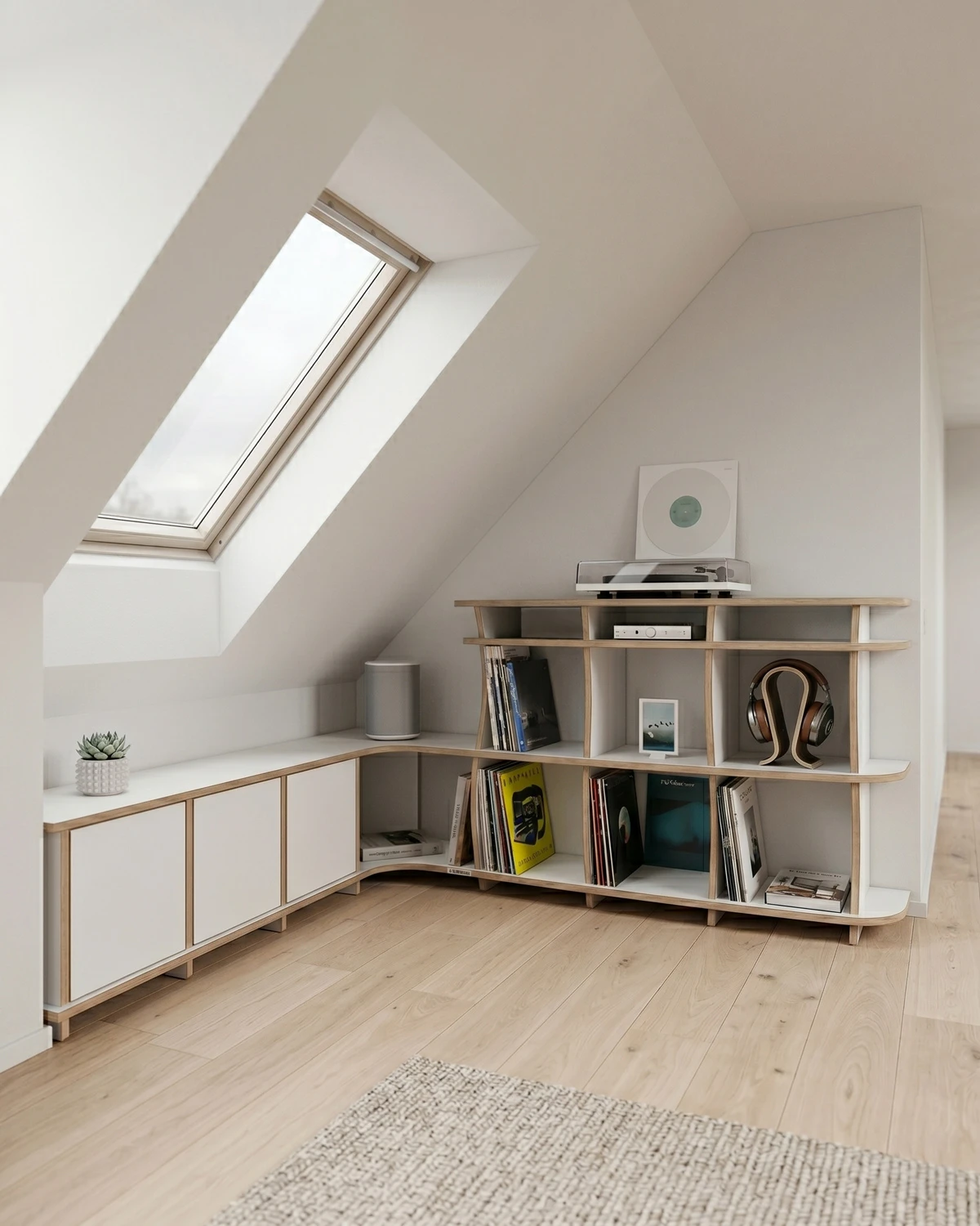 White vinyl corner sideboard for the corner niche
