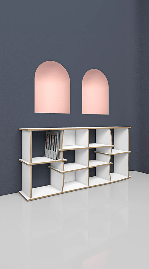 Record shelf in modern surroundings