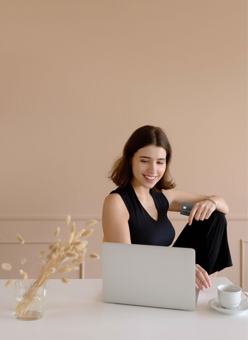 Woman buys and pays conveniently online